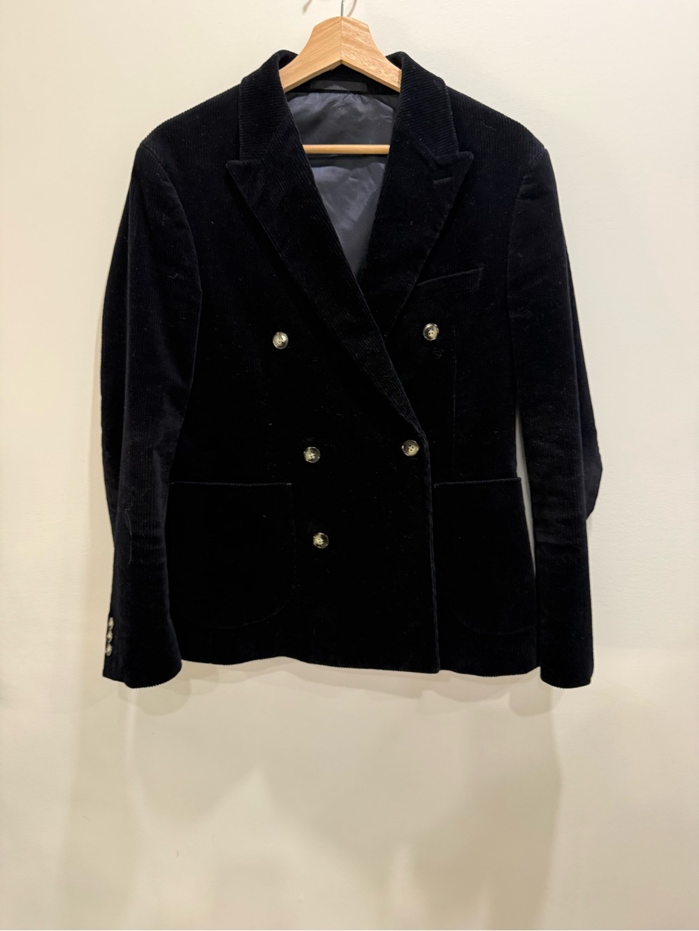 Miss London Black Double-Breasted Corduroy Blazer